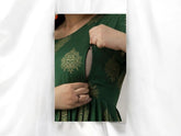 Bottle Green Printed Maternity Kurti