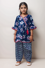 Navy Floral Harem Pant Suit