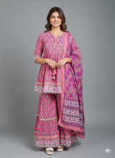 Gulabi Garden Matching Gharara Set - Mother