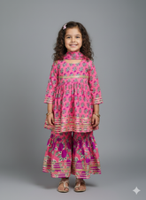 Mini Gulabi Garden Matching Gharara Set - Daughter
