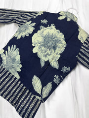 Navy Kurta Pajama and White Floral Waistcoat