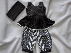 Black Sequin Peplum Harem Suit