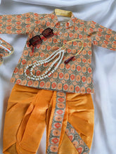 Orange Kurta Dhoti with hints of Blue