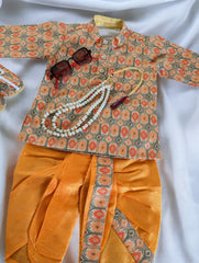 Orange Kurta Dhoti with hints of Blue