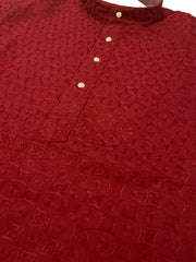 Deep Red Thread Work Kurta Pajama