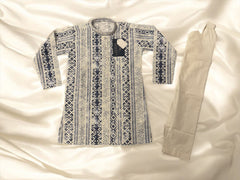 Navy and White Aztec Print Sequin Kurta Pajama - Father