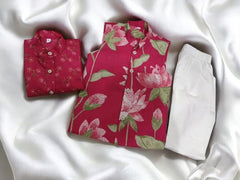 Rose Red Matching Waistcoat and Kurta Pajama - Son