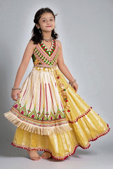 Yellow and Ivory Embroidered Lengha Choli Set