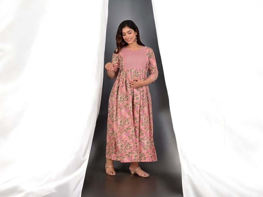 Pink Leaf Maternity Kurti