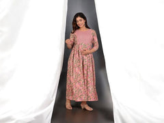 Pink Leaf Maternity Kurti
