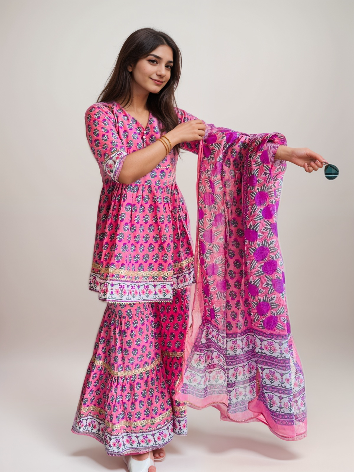 Gulabi Garden Matching Gharara Set - Mother
