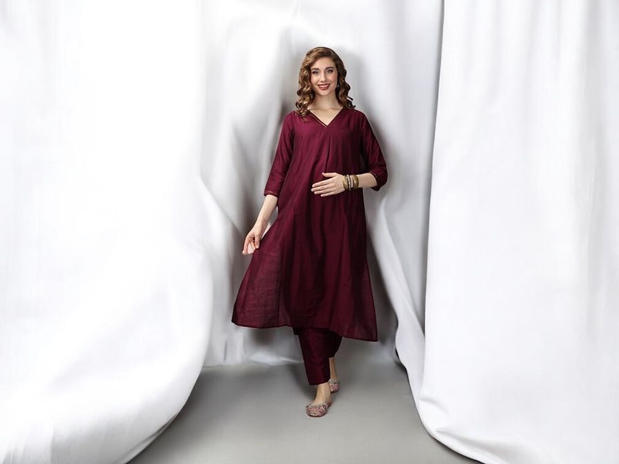 Maroon Maternity Kurta Set