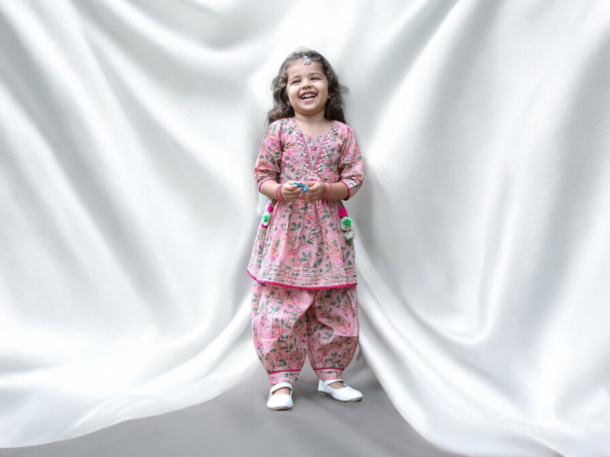 Pink Leaf Harem Pant Suit