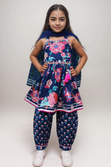 Navy and Pink Strap Floral Print Harem Suit