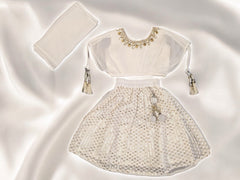 White and Gold Sequin Lengha