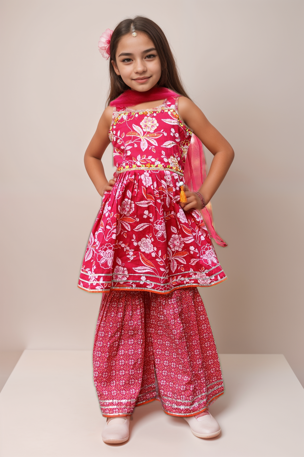 Red Floral Gharara