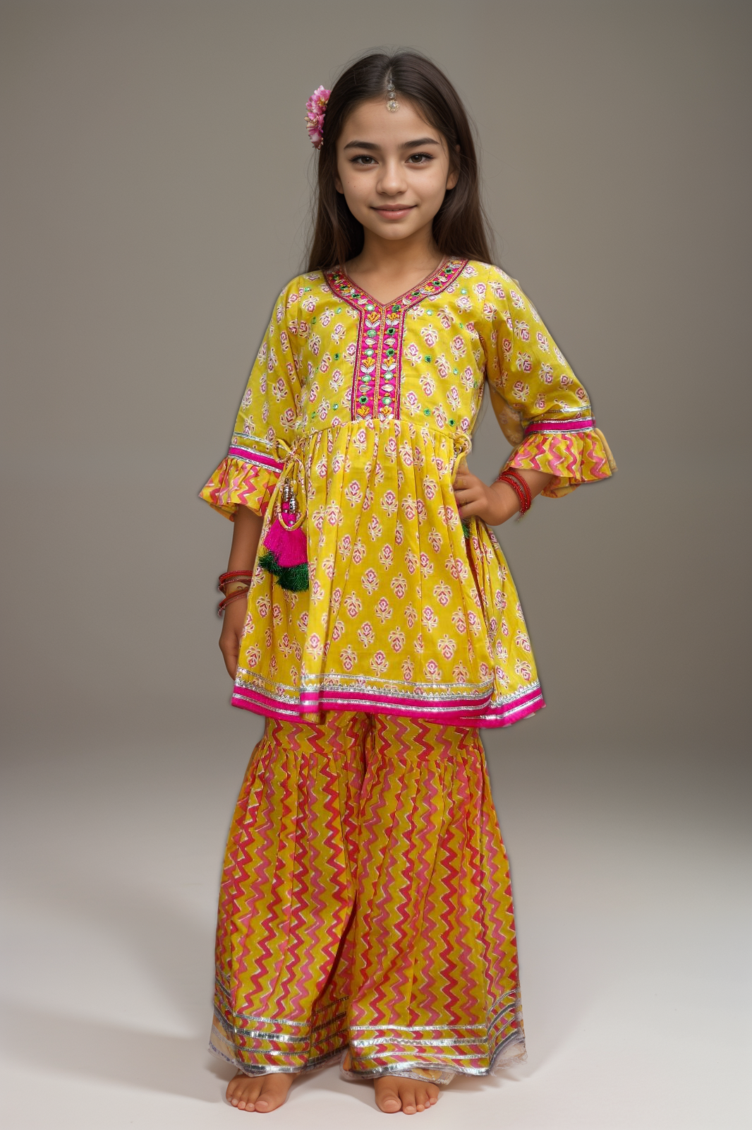 Yellow and Pink Gharara