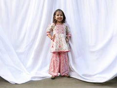 White Gharara with Pink Floral Prints
