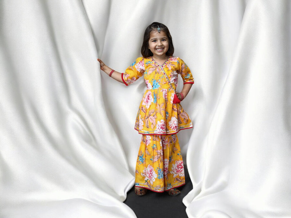 Yellow Large Floral Print Gharara