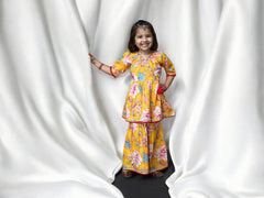 Yellow Large Floral Print Gharara