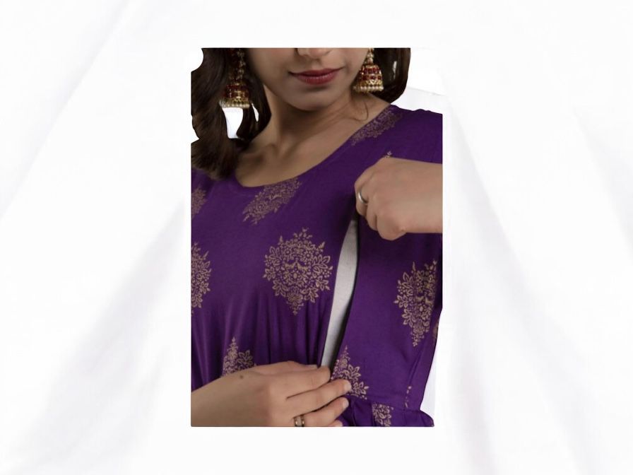 Purple Printed Maternity Kurti