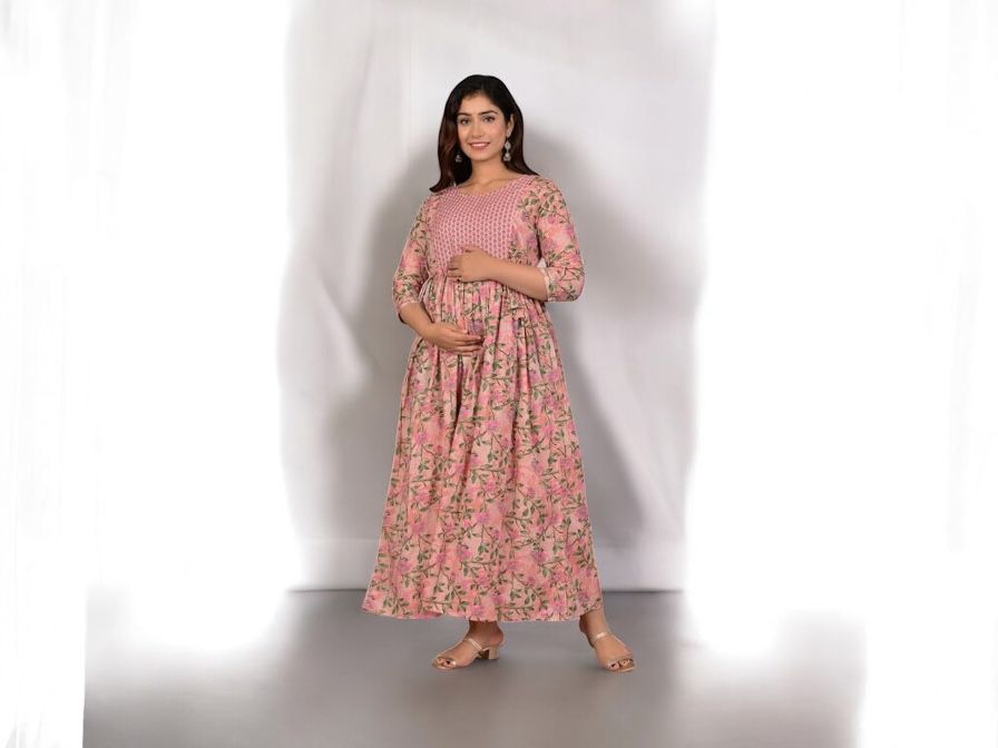 Pink Leaf Maternity Kurti