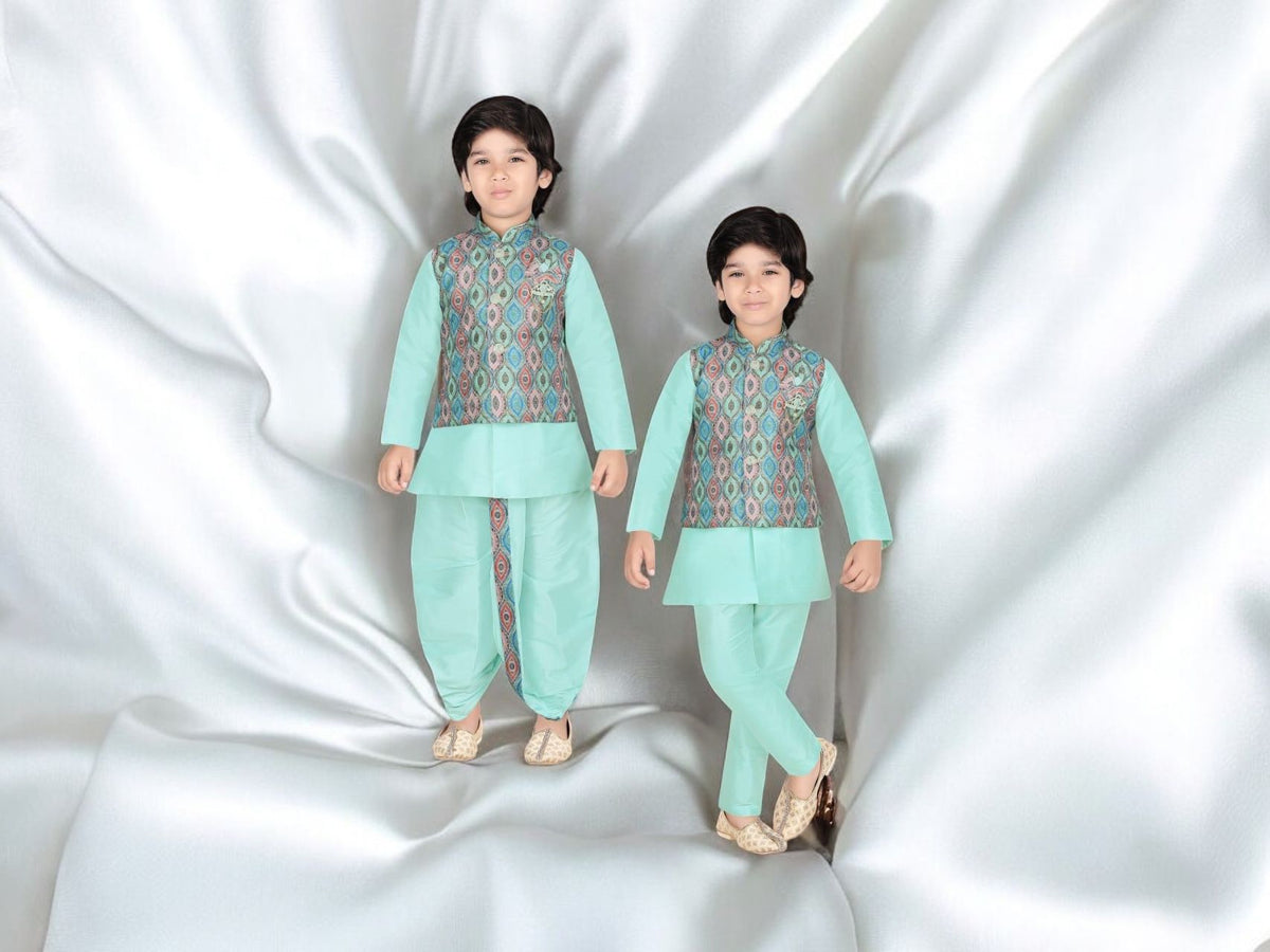 Blue Waistcoat Suit with Dhoti and Pants (2 in 1)