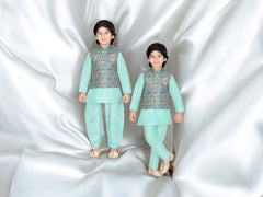 Blue Waistcoat Suit with Dhoti and Pants (2 in 1)