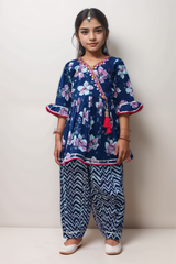 Navy Floral Harem Pant Suit