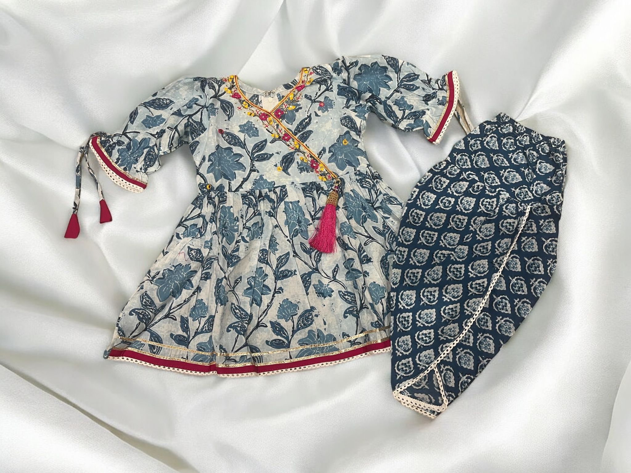 Blue Leaf Dhoti Kurti Suit