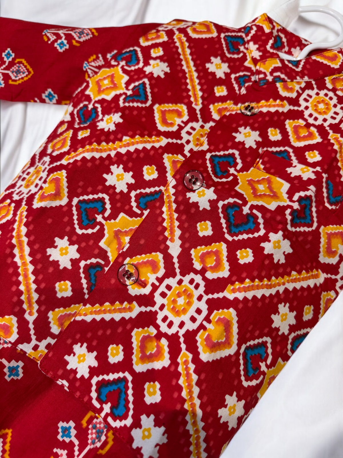 Red Aztec Kurta with Waistcoat (matching girls available)