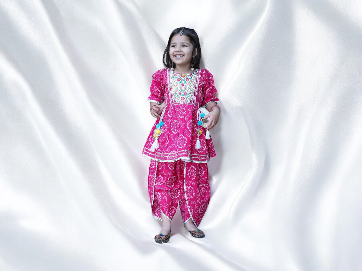 Pink Bandhani Print Dhoti Suit