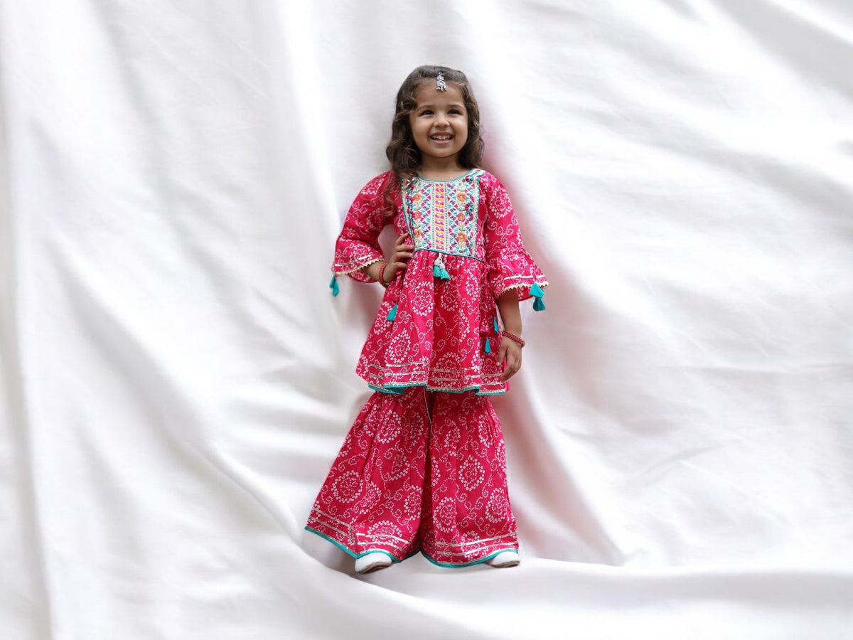 Pink Bandhani Print Cotton Gharara