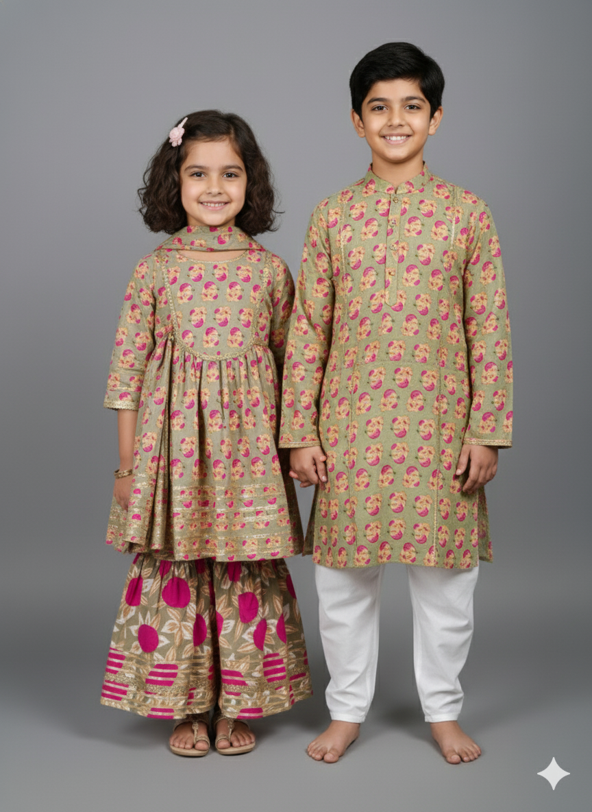 Boys Mint Garden Matching Kurta Pajama - Son