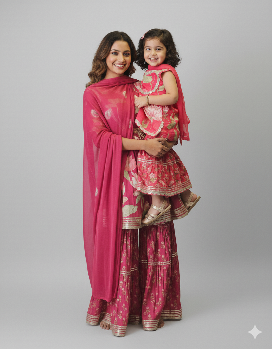 Rose Pink Matching Gharara - Mother