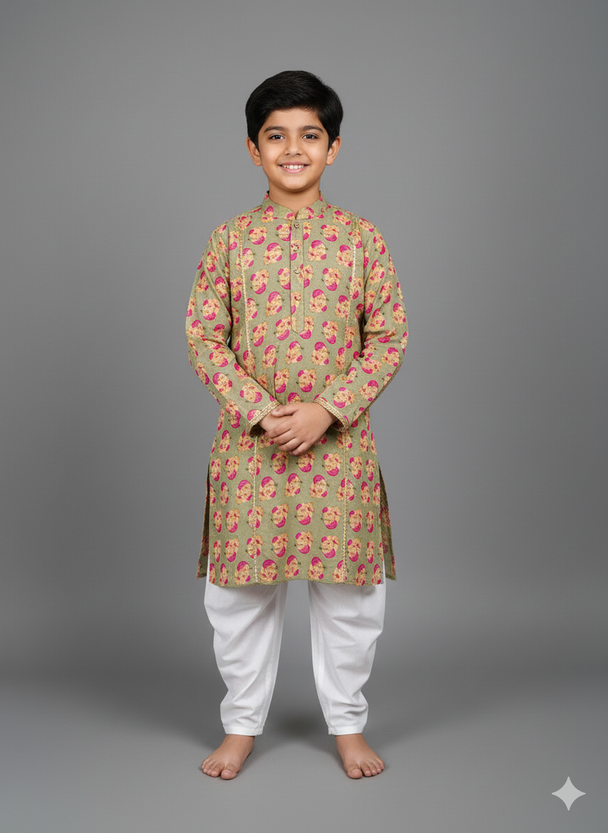 Boys Mint Garden Matching Kurta Pajama - Son