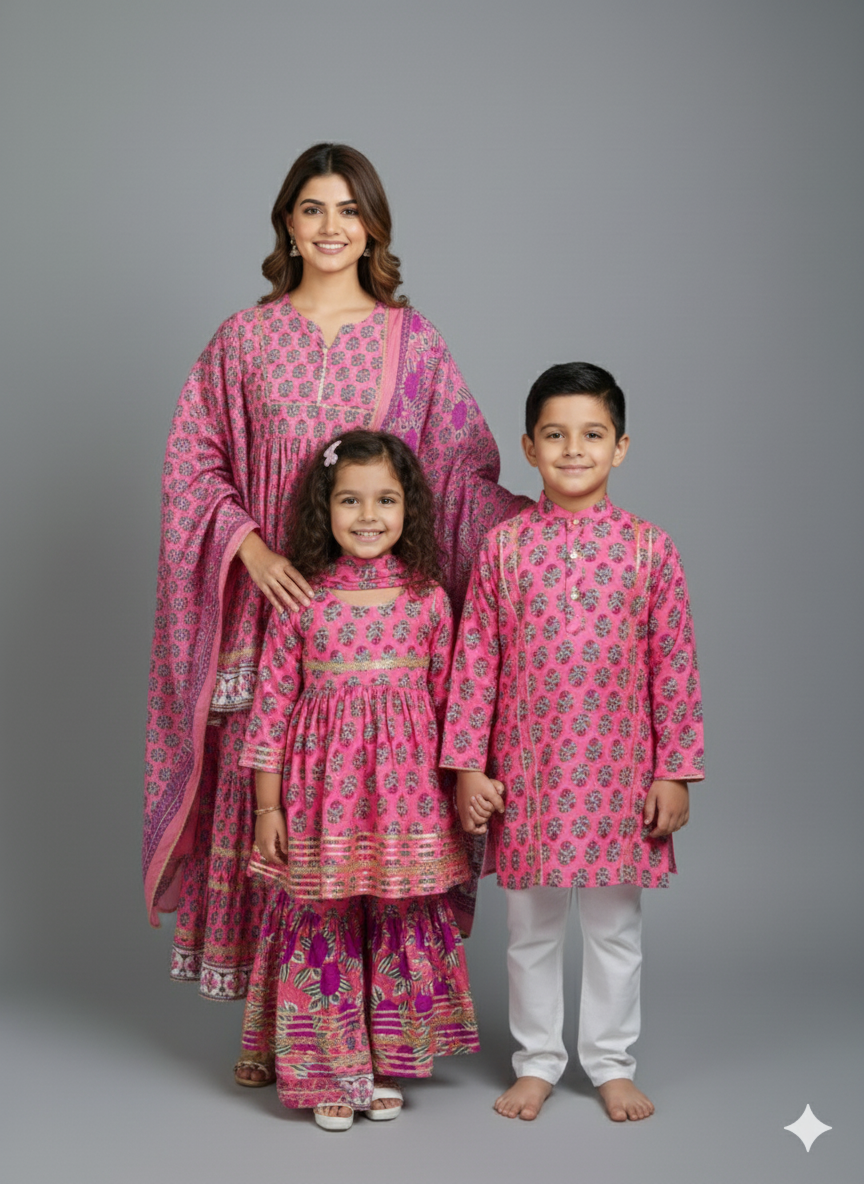 Gulabi Garden Matching Gharara Set - Mother