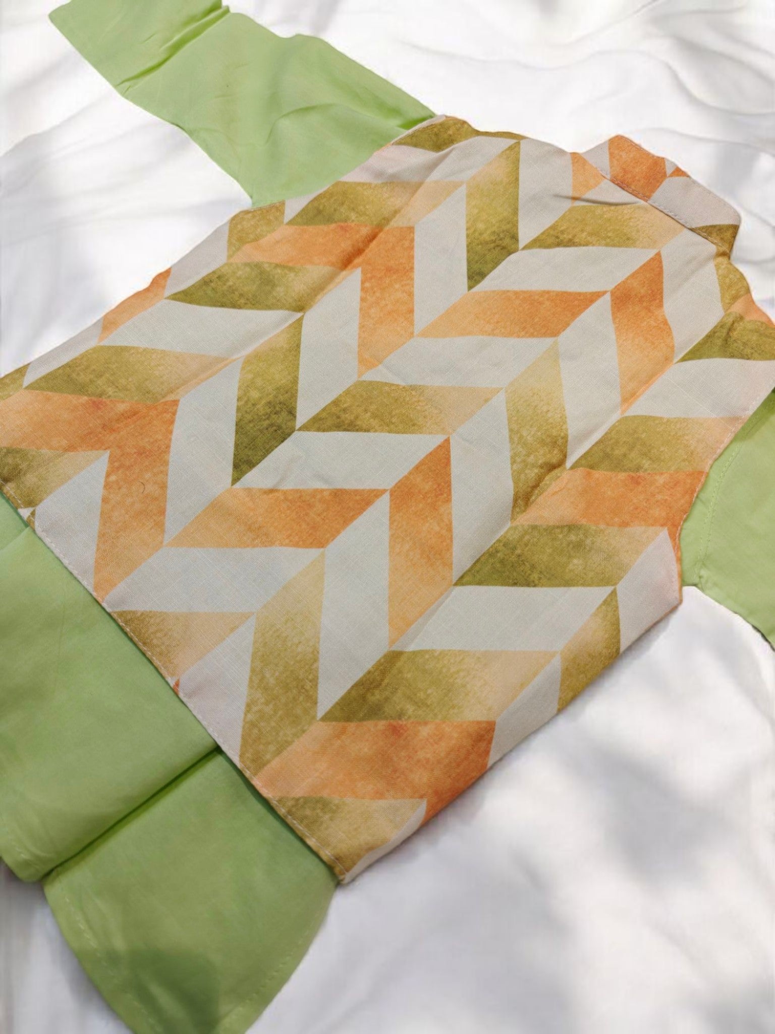 Lime Kurta Pajama with Orange Geometric Waistcoat