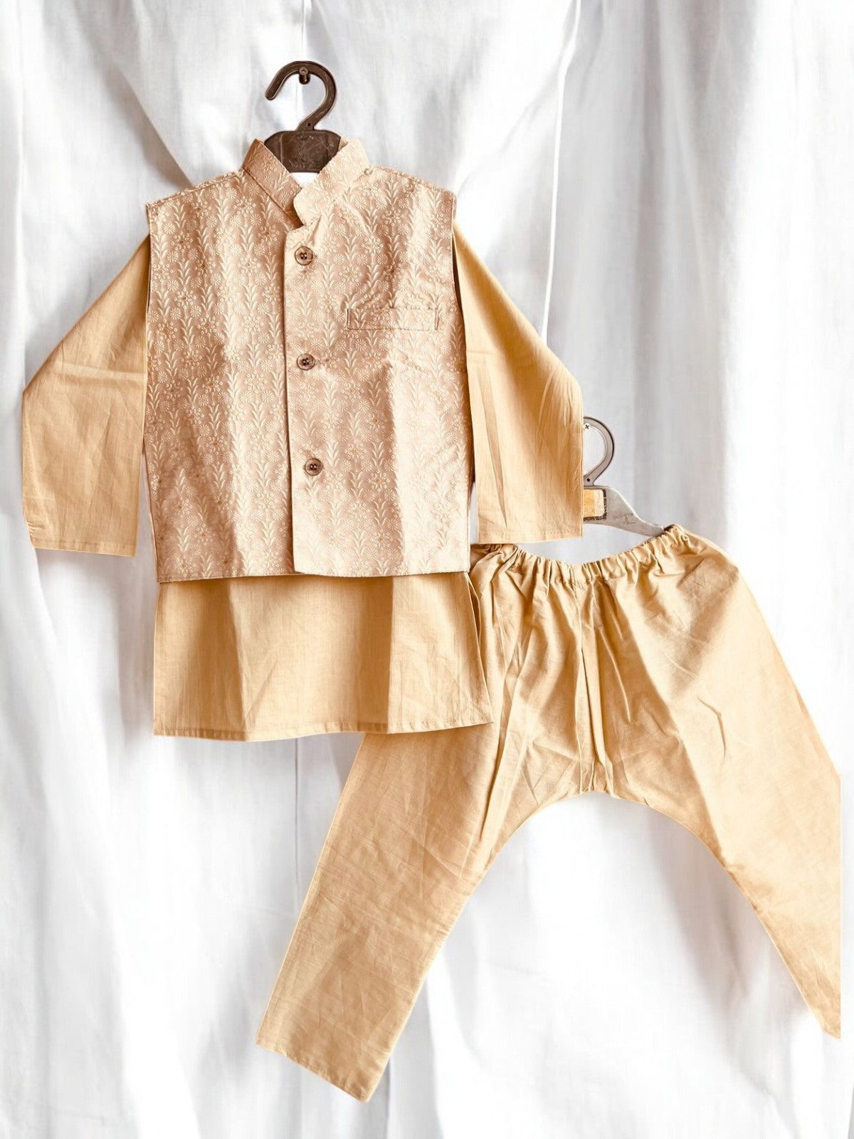 Pale Gold Chikankari Waistcoat and Kurta Pajama