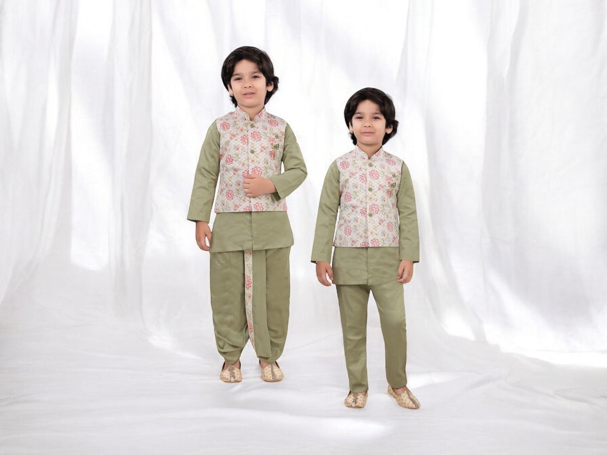 Mint Green Suit with Waistcoat, Dhoti and Pants (2 in 1)