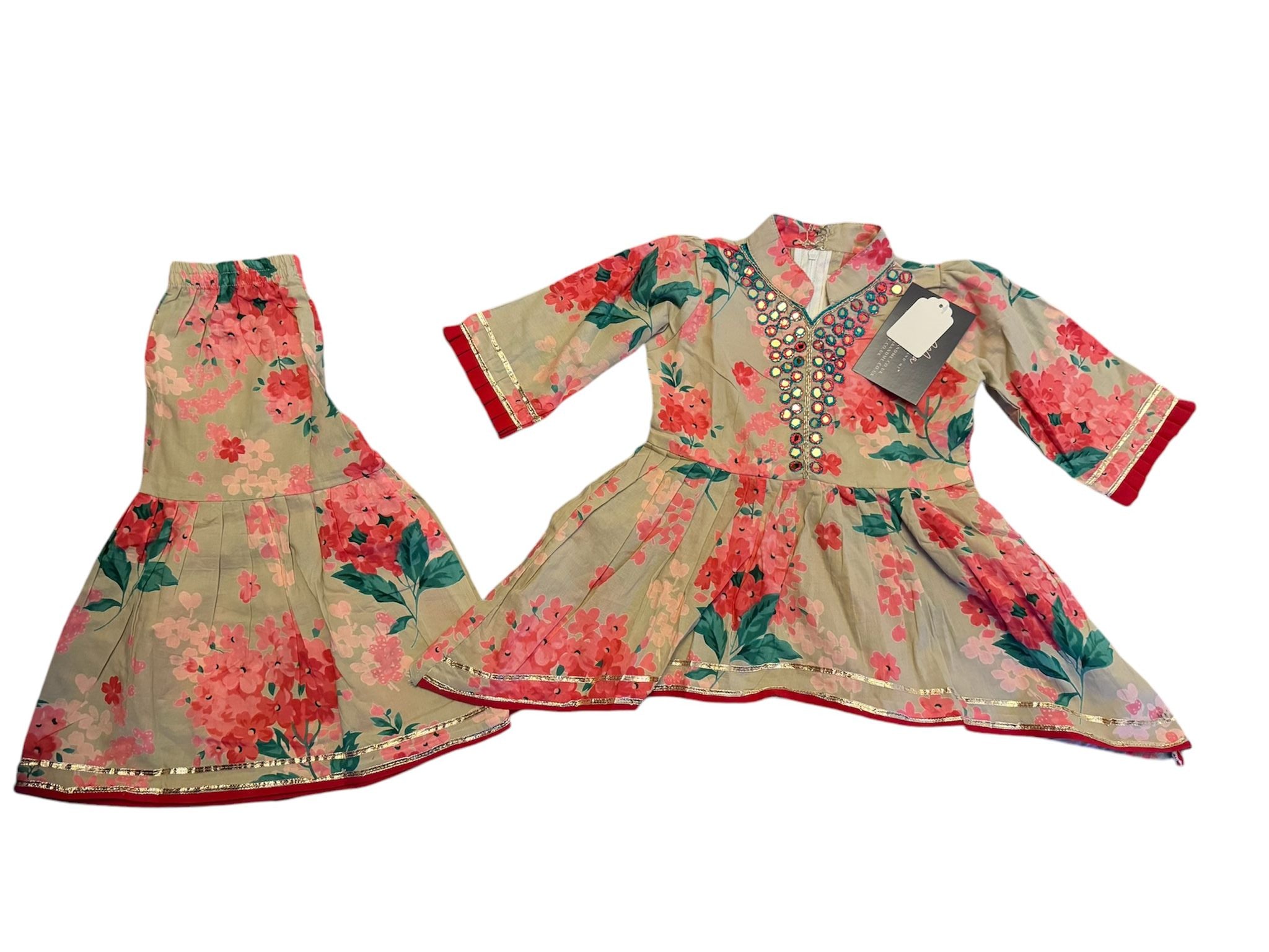 Collared Pink Floral Gharara