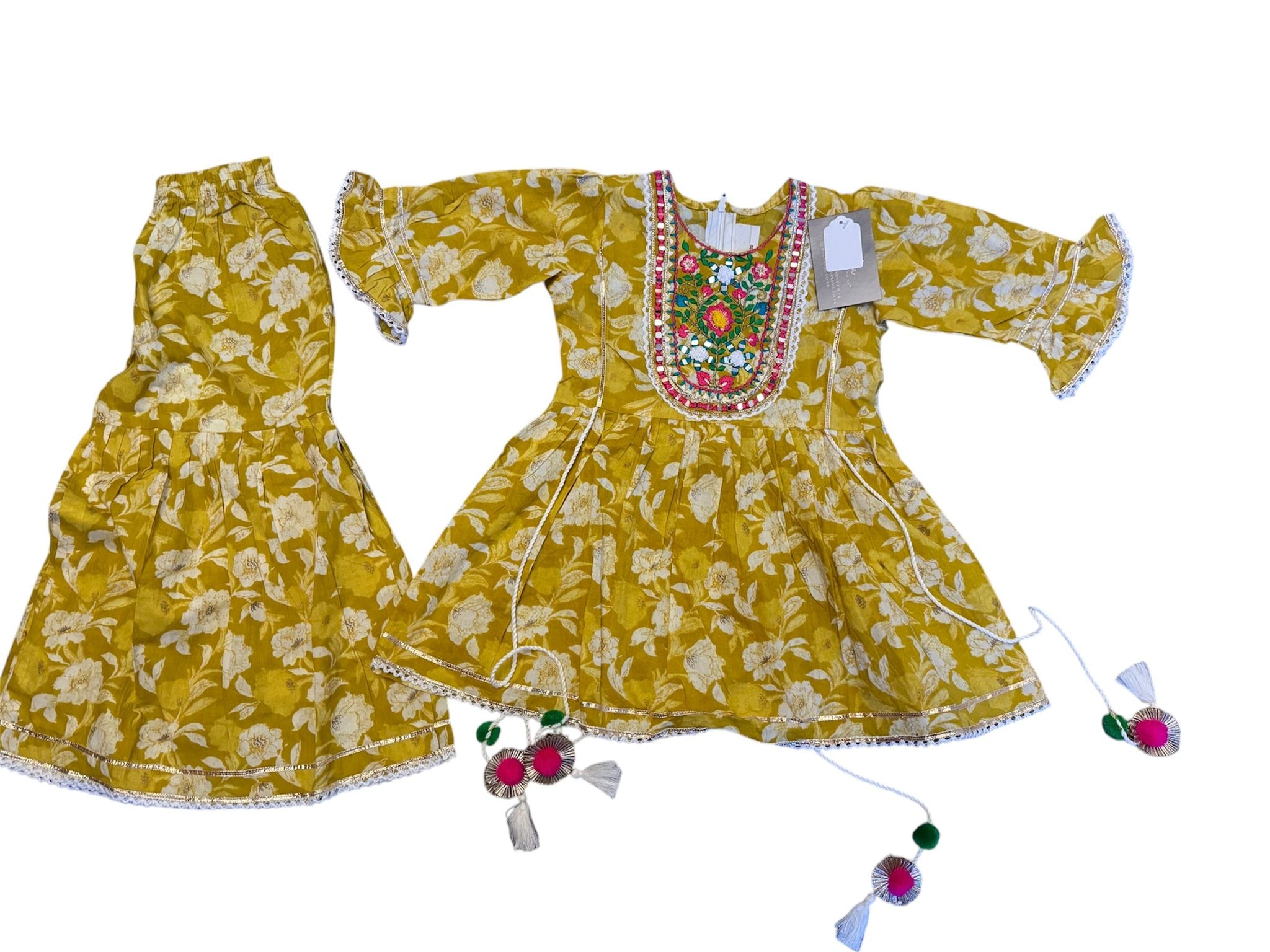 Mustard White Floral Gharara