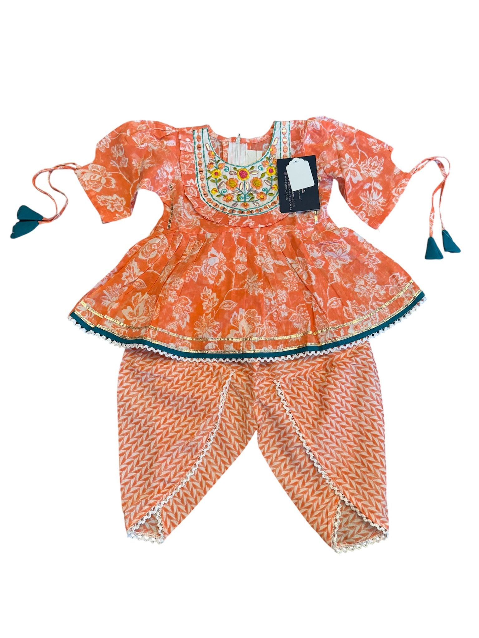 Peach and White Floral Dhoti