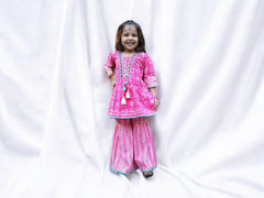 Pink Gharara with White Print Work