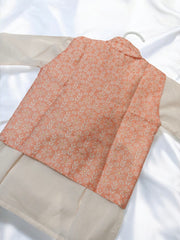 Coral Chikankari Waistcoat and Cream Kurta Pajama Set