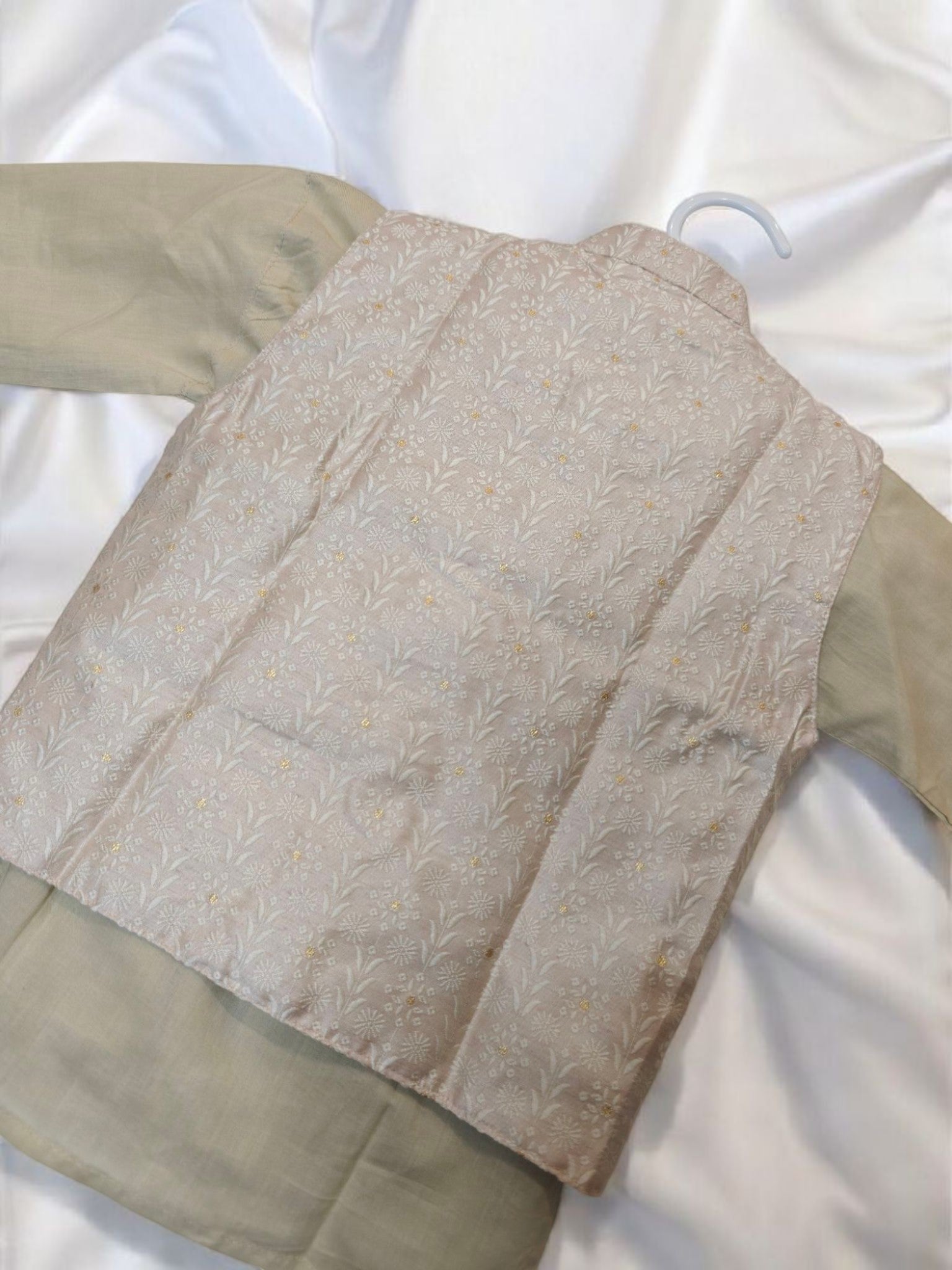 Pale Gold Chikankari Waistcoat and Kurta Pajama