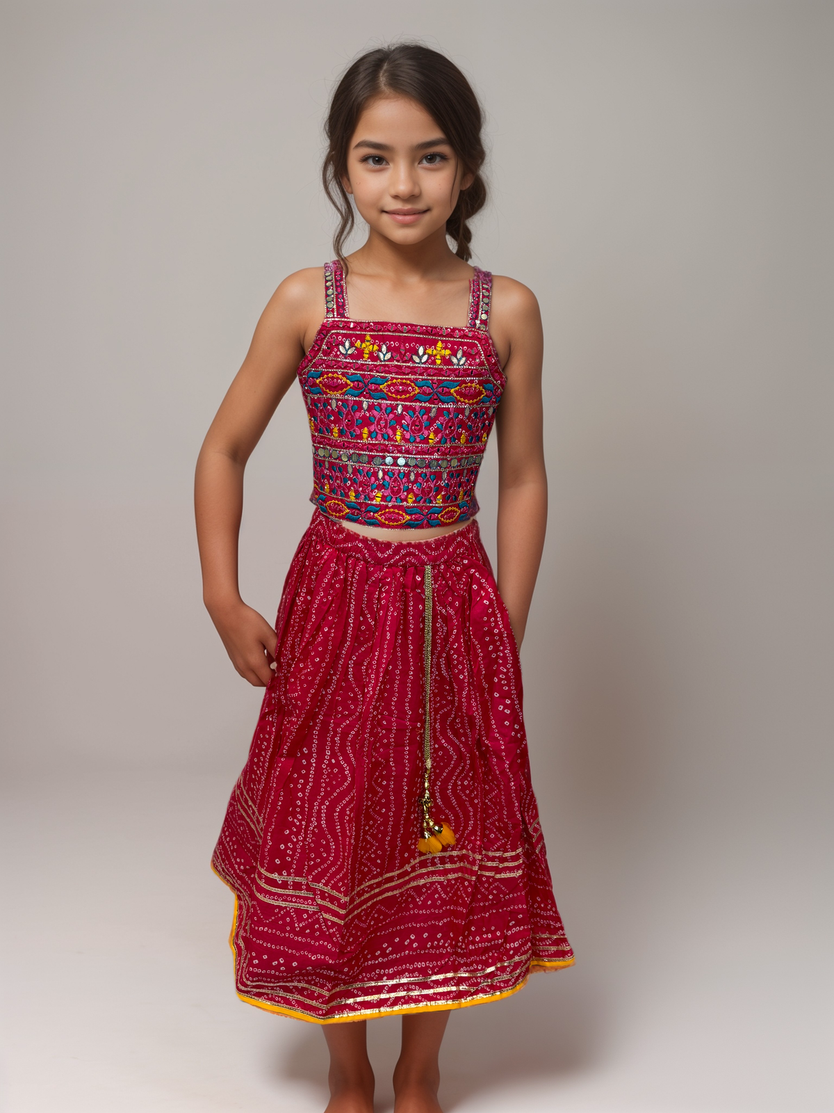 Pink Bandhani Lengha