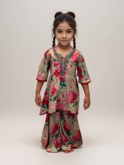 Collared Pink Floral Gharara
