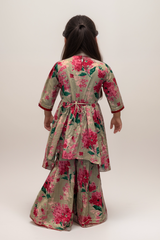 Collared Pink Floral Gharara