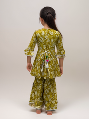 Mustard White Floral Gharara